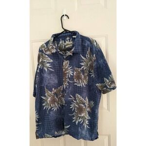 Batik Bay Hawaiian Shirt Adult Extra Large XXL 100% Silk Blue Floral Leaves Mens